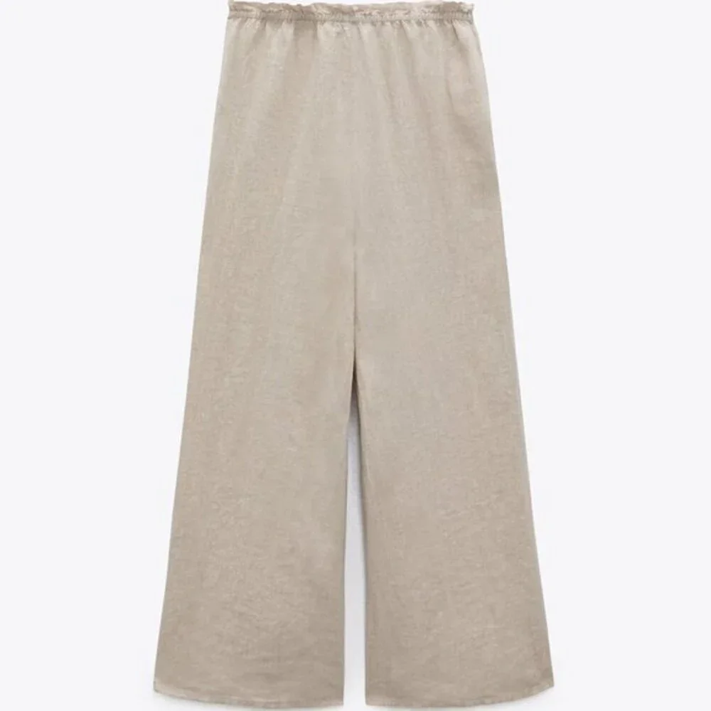 Natural Tan Zara Linen Wide Leg Drawstring Elastic Waist Pants (NWT)